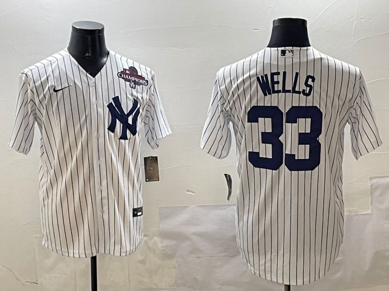 Men New York Yankees 33 Wells White Stripe Game 2025 Nike MLB Jersey style 2